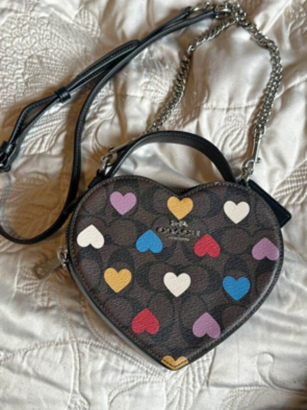 Coach heart-shaped crossbody plus handle